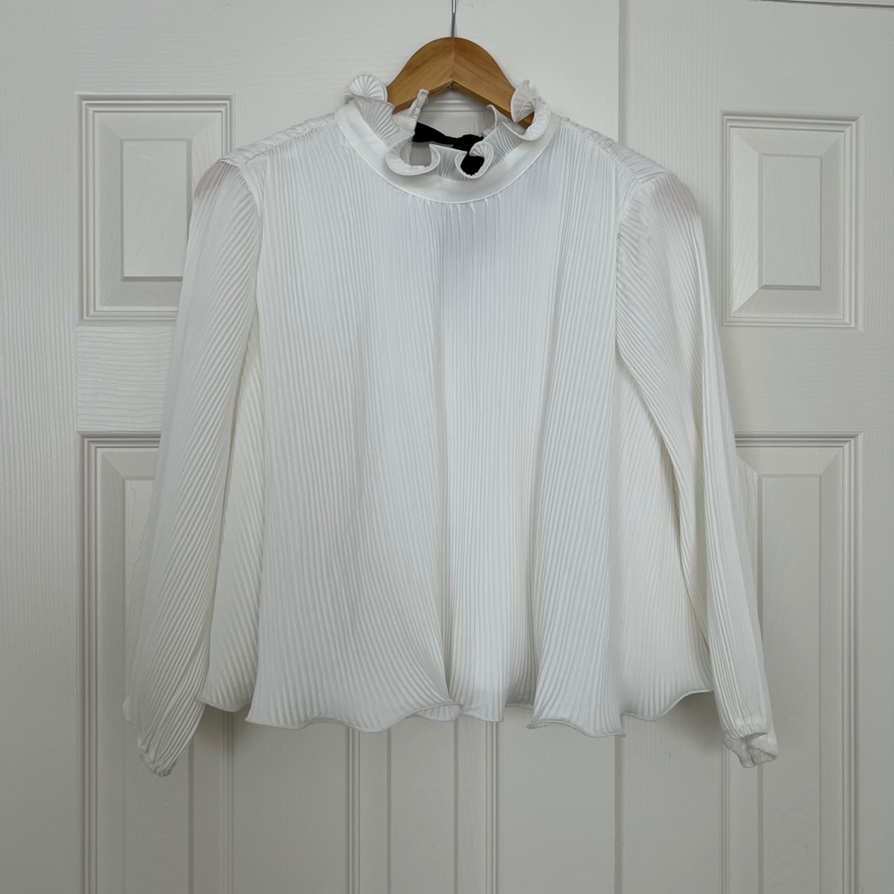 Classy Chic White Blouse Top with Black Tie Back Detail size L